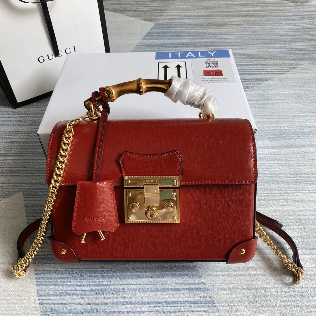 Gucci Padlock Leather Small Bamboo Shoulder Bag ?603221 Red